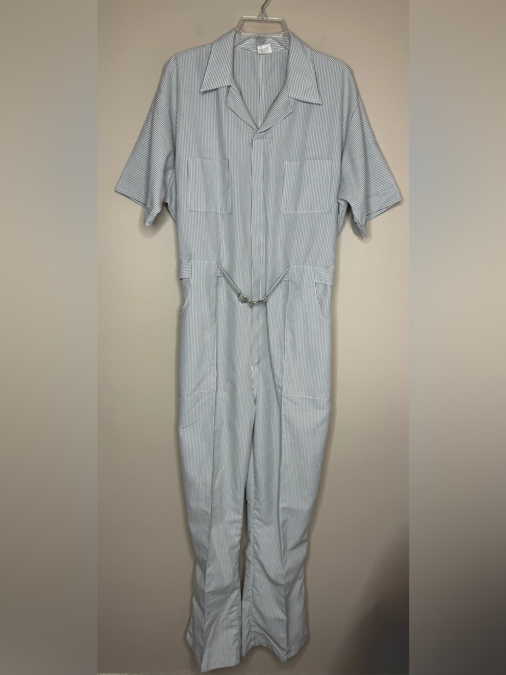 Para-Suit Gray/White Striped Coveralls Jumpsuit Size 46 Regular Vintage
